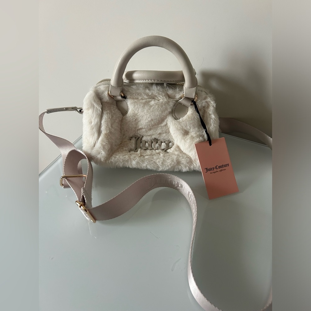 Juicy couture cream faux Fur Semi Charmed Mini Satchel Bag